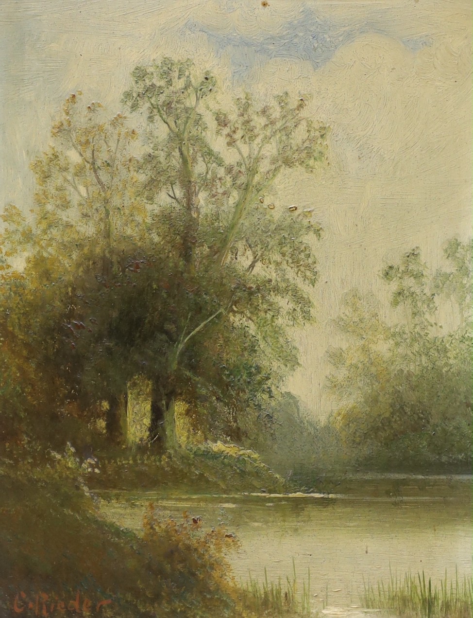 C. Rieder (c.1900), pair of oils on panel, River landscapes, signed, 25 x 20cm